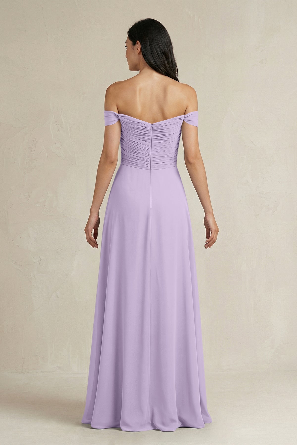 A-Line Pleated Off-the-Shoulder Chiffon Bridesmaid Dress in Lavender