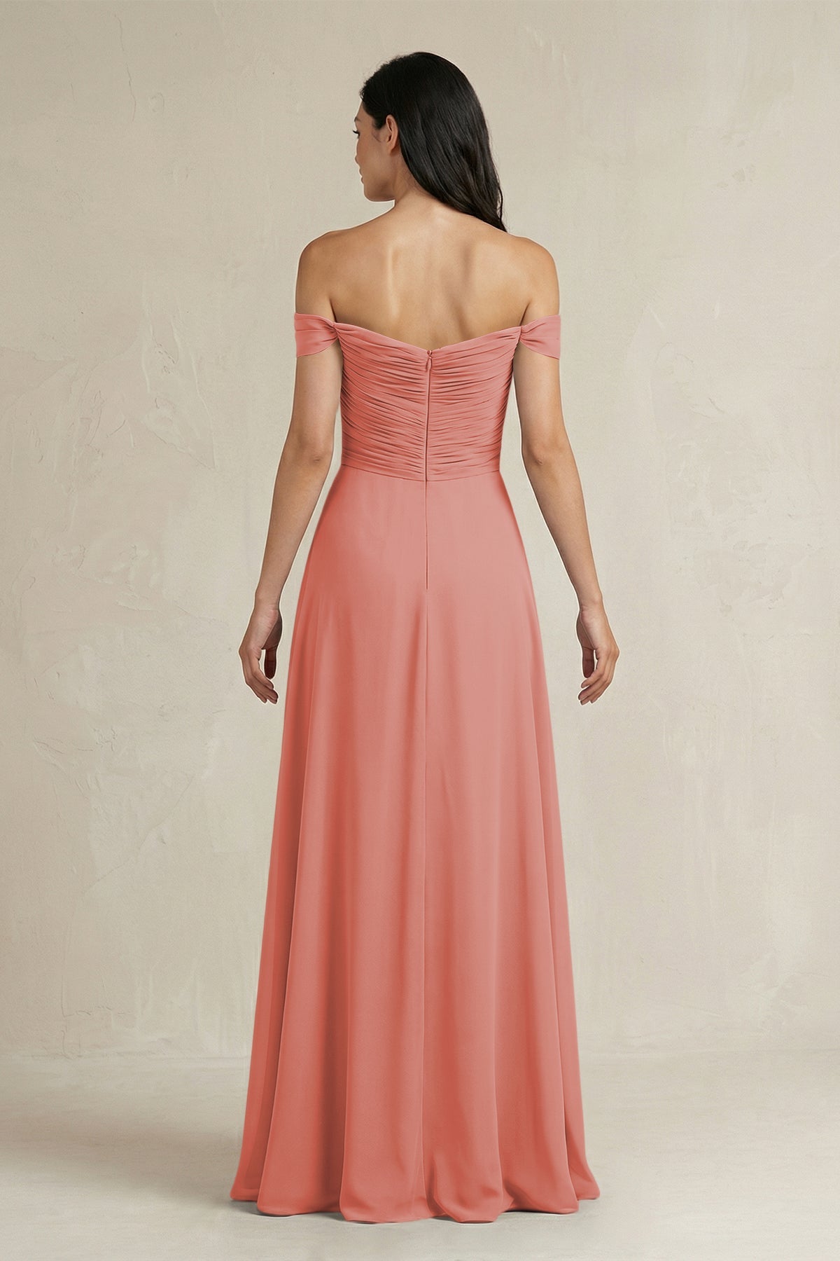 A-Line Pleated Off-the-Shoulder Chiffon Bridesmaid Dress in Mulberry