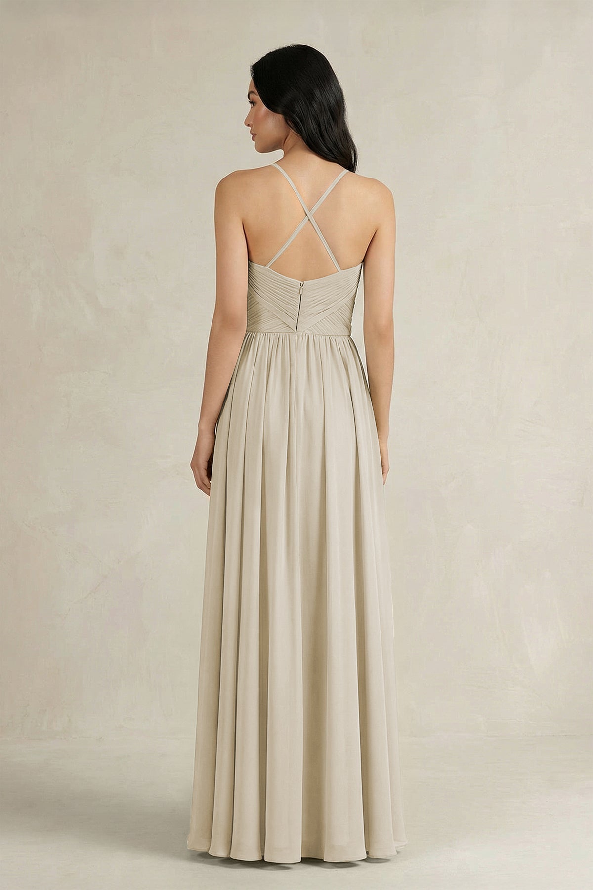 A-Line Pleated Spaghetti Strap Chiffon Bridesmaid Dress in Dove Gray