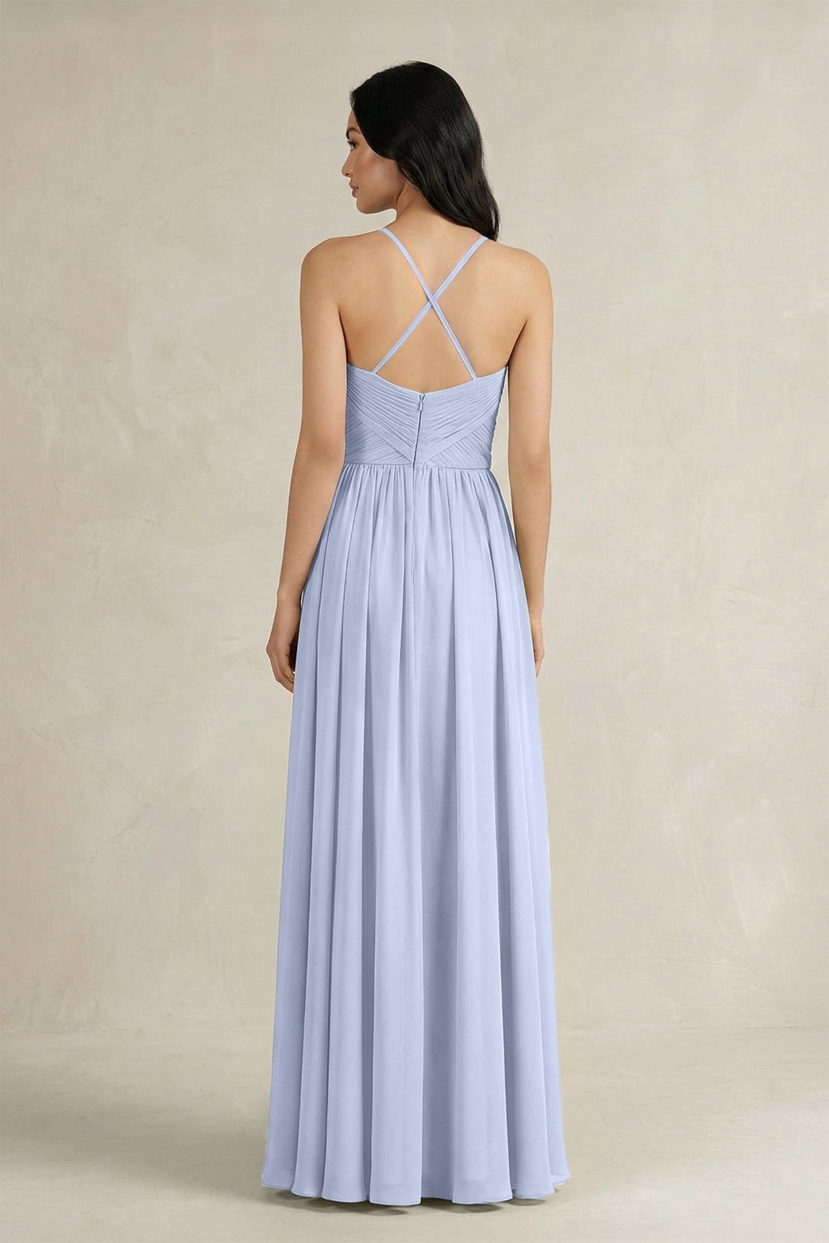 A-Line Pleated Spaghetti Strap Chiffon Bridesmaid Dress in Ice