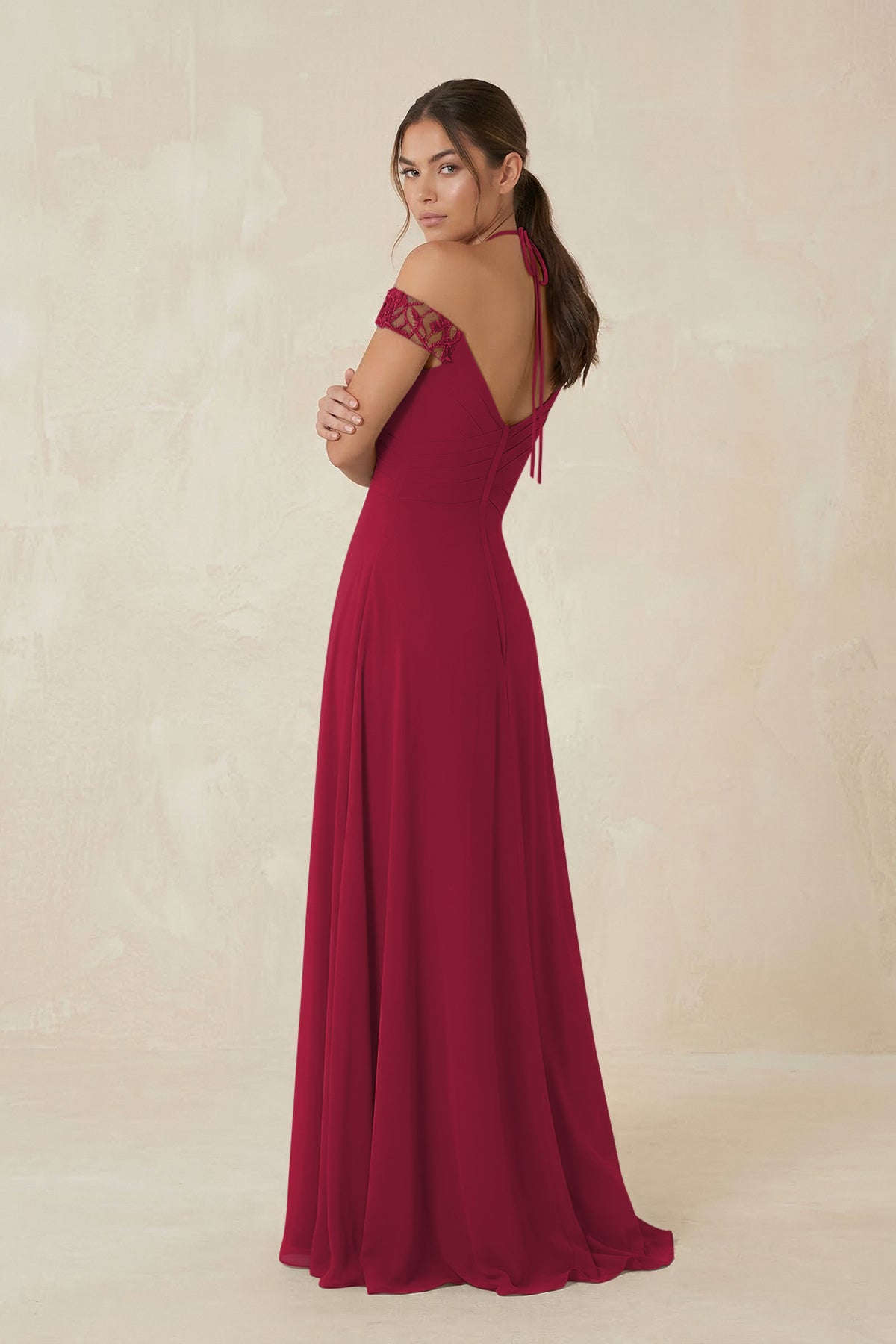 A-Line Off-the-Shoulder Chiffon Bridesmaid Dress in Berry