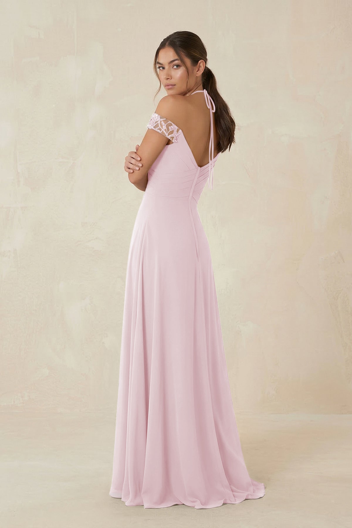 A-Line Off-the-Shoulder Chiffon Bridesmaid Dress in Candy Pink