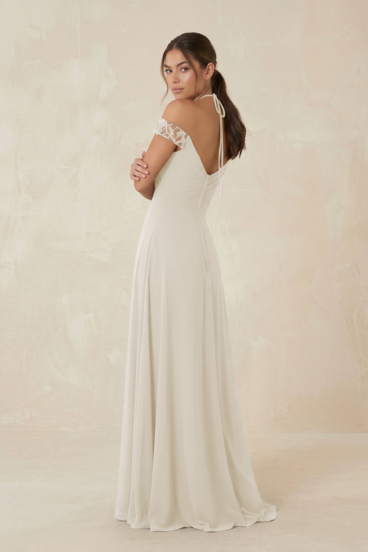A-Line Off-the-Shoulder Chiffon Bridesmaid Dress in Dove Gray