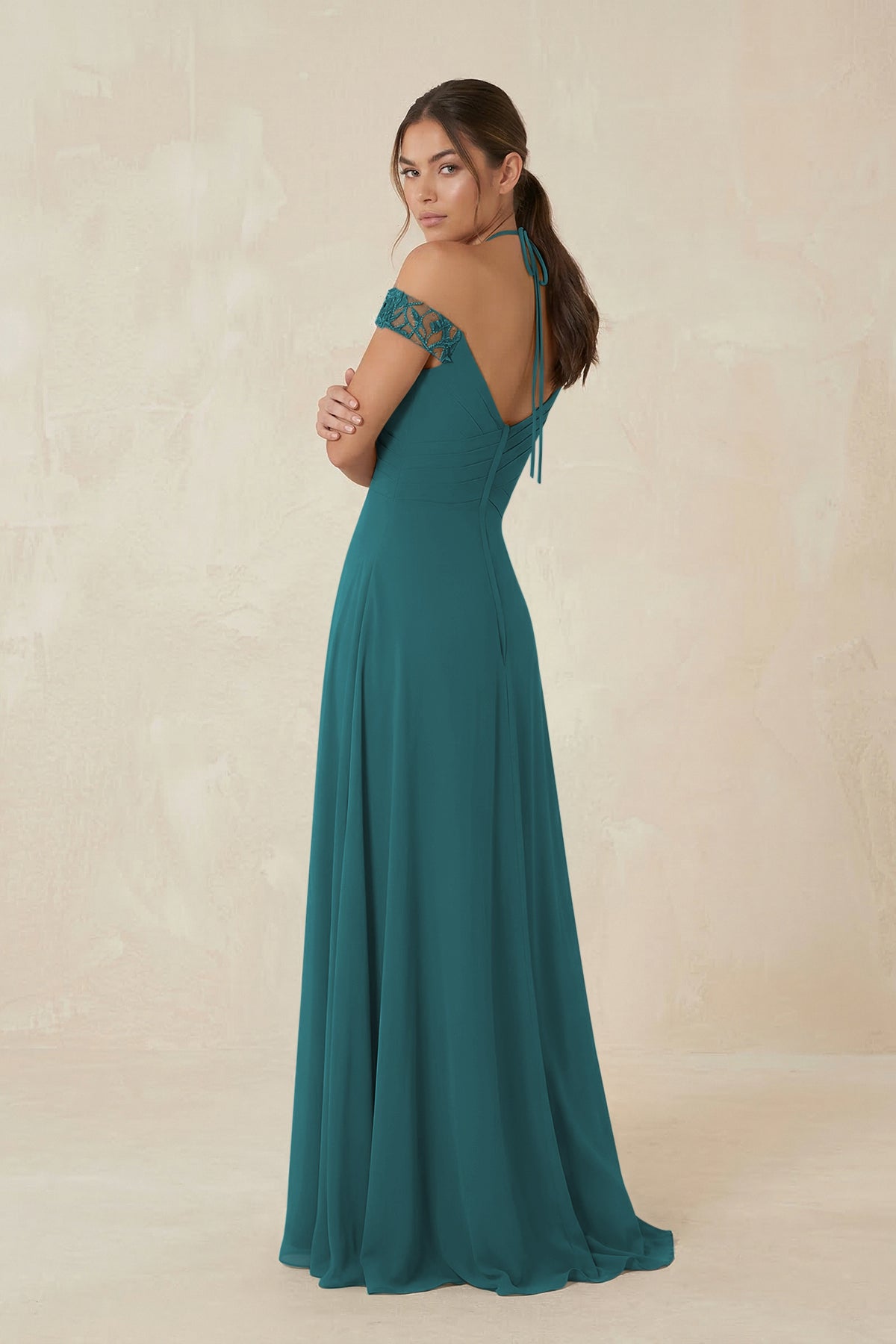 A-Line Off-the-Shoulder Chiffon Bridesmaid Dress in Pine
