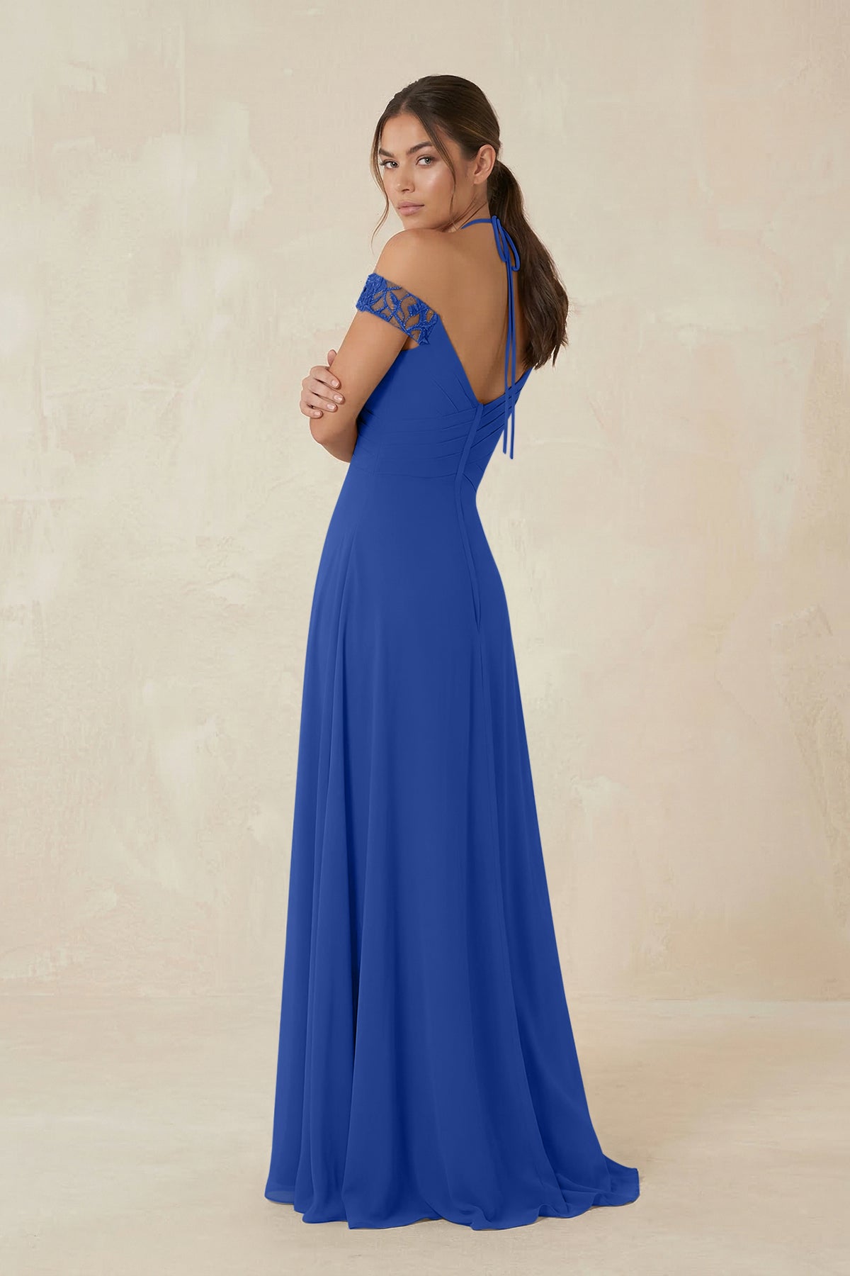 A-Line Off-the-Shoulder Chiffon Bridesmaid Dress in Royal Blue