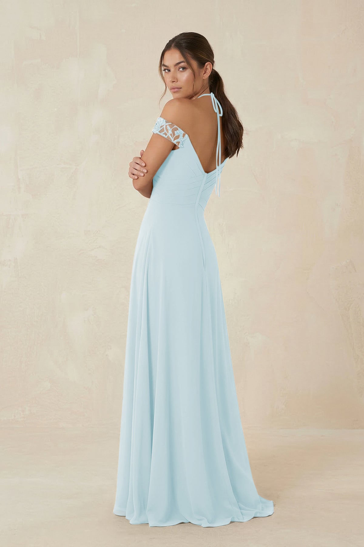 A-Line Off-the-Shoulder Chiffon Bridesmaid Dress in Sky Blue