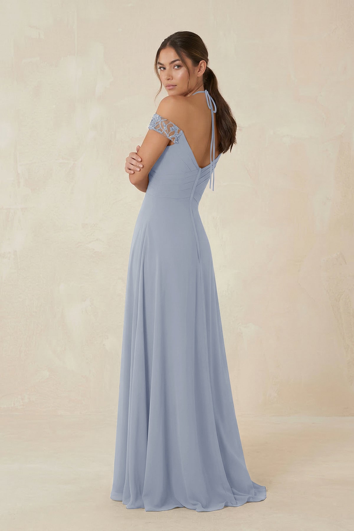 A-Line Off-the-Shoulder Chiffon Bridesmaid Dress in Twilight