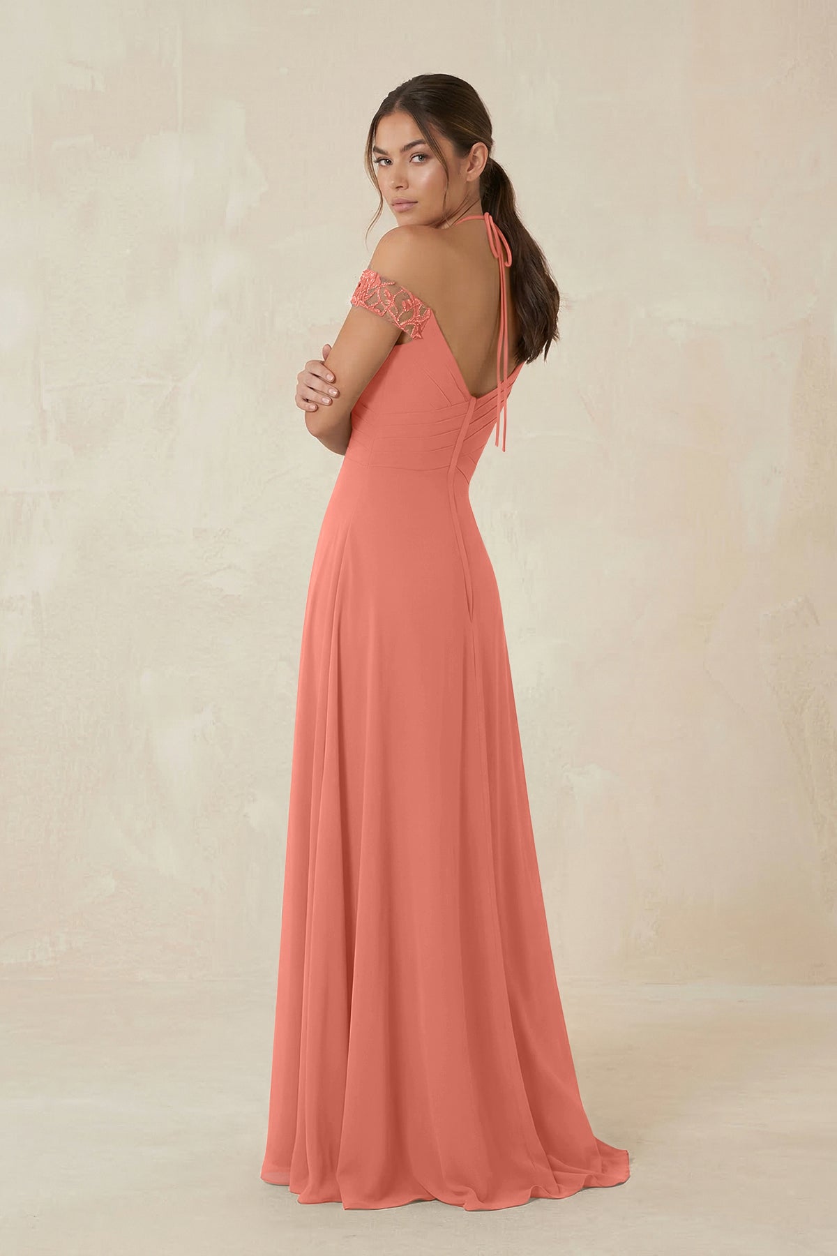 A-Line Off-the-Shoulder Chiffon Bridesmaid Dress in Wild Rose