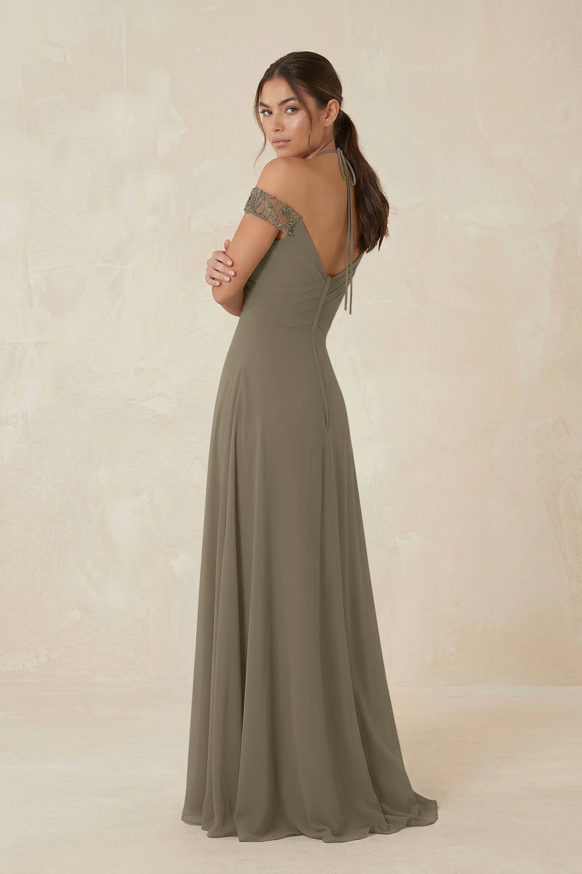 A-Line Off-the-Shoulder Chiffon Bridesmaid Dress in Willow Green