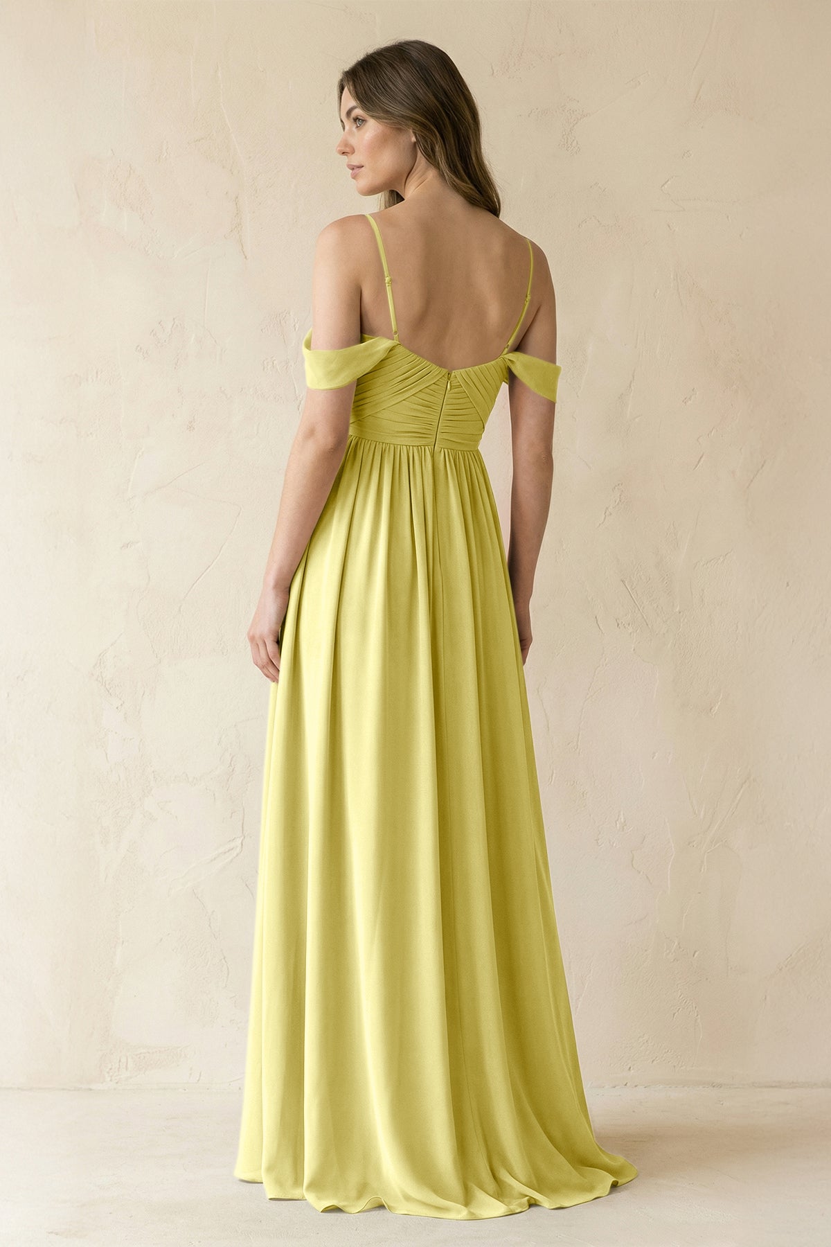 A-Line Off-the-Shoulder Pleated Chiffon Bridesmaid Dress in Buttercup