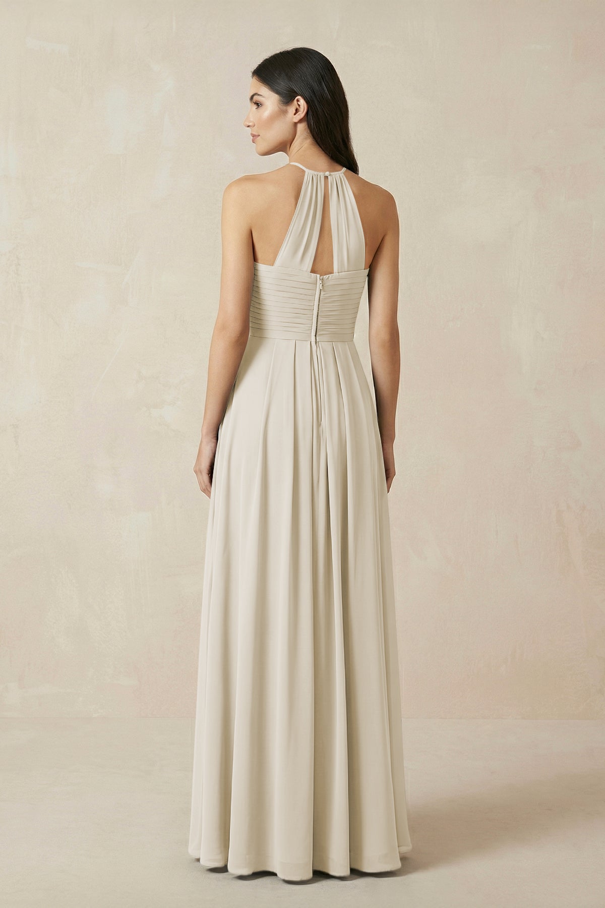 A-Line Halter Neck Pleated Chiffon Bridesmaid Dress in Dove Gray