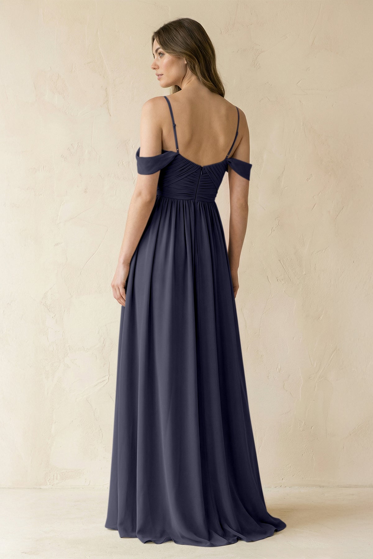 A-Line Off-the-Shoulder Pleated Chiffon Bridesmaid Dress in Dusk Blue