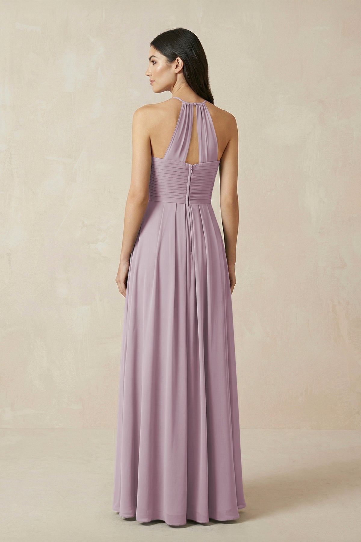 A-Line Halter Neck Pleated Chiffon Bridesmaid Dress in Dusk