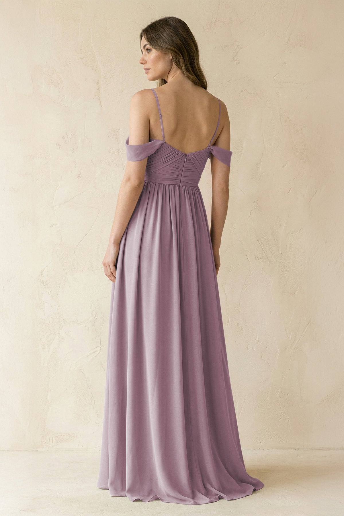 A-Line Off-the-Shoulder Pleated Chiffon Bridesmaid Dress in Dusk