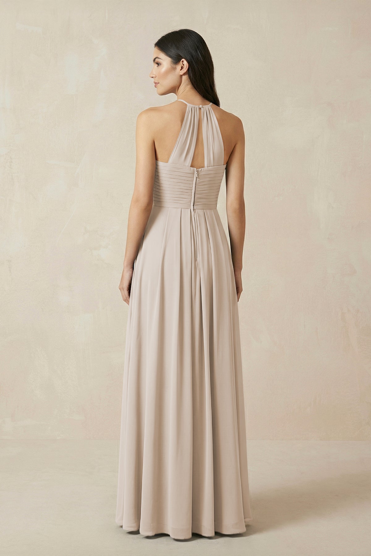 A-Line Halter Neck Pleated Chiffon Bridesmaid Dress in Frost