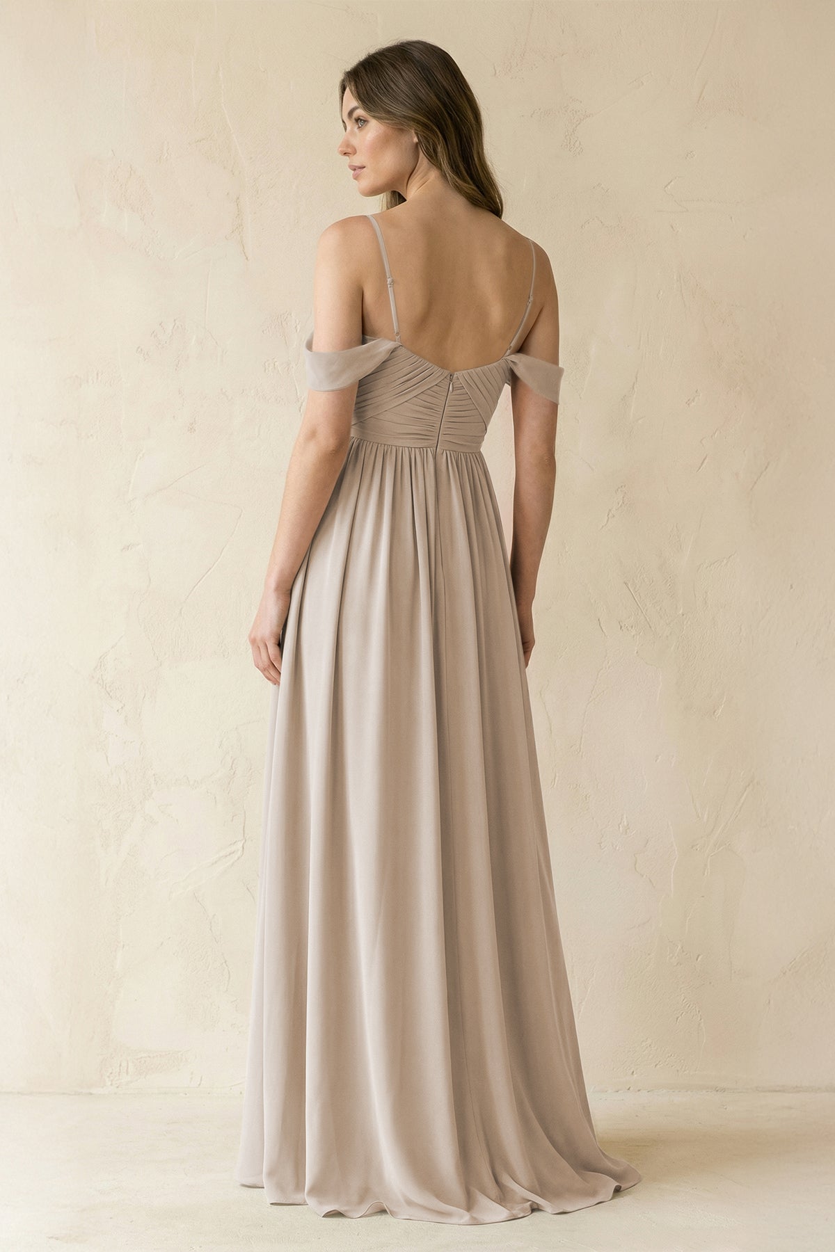 A-Line Off-the-Shoulder Pleated Chiffon Bridesmaid Dress in Frost