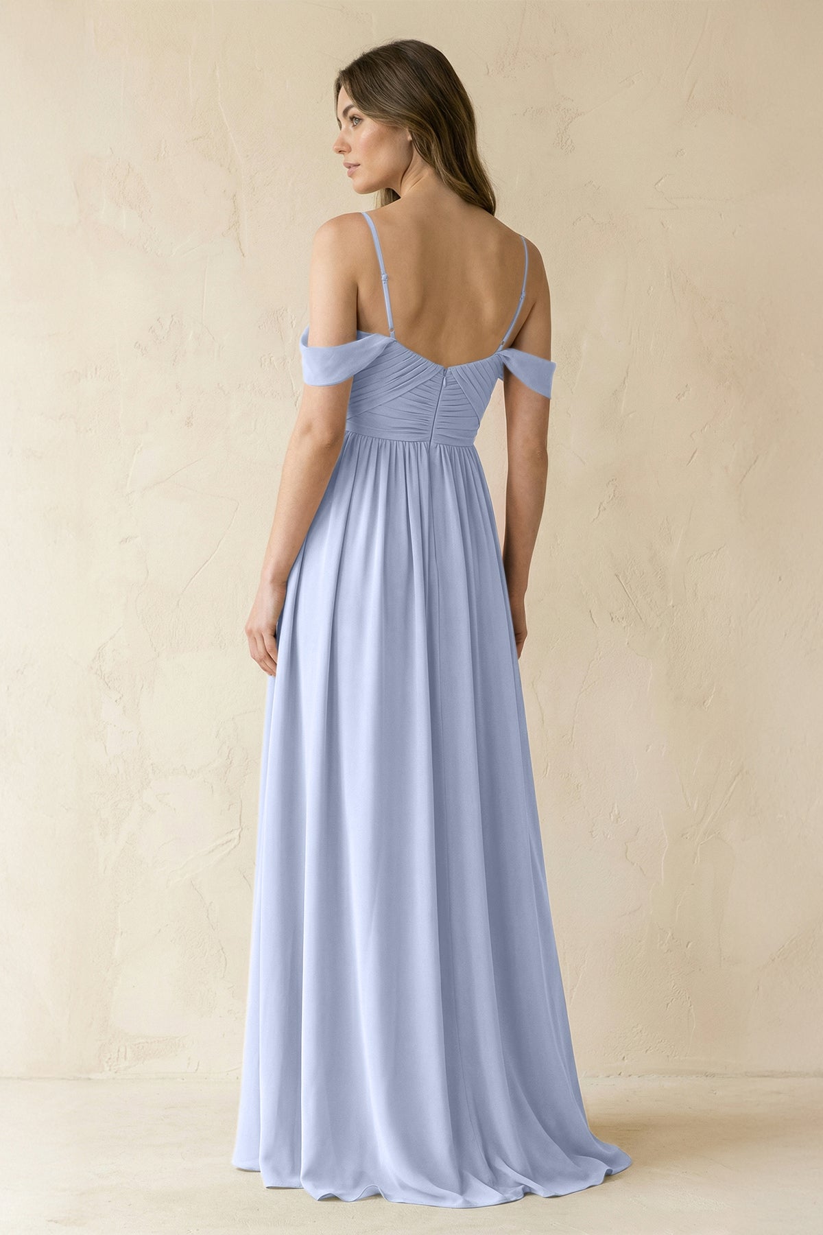 A-Line Off-the-Shoulder Pleated Chiffon Bridesmaid Dress in Ice