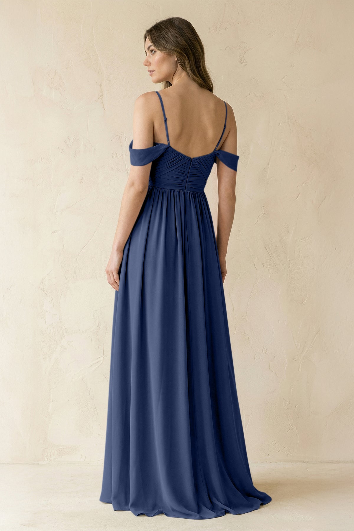 A-Line Off-the-Shoulder Pleated Chiffon Bridesmaid Dress in Navy