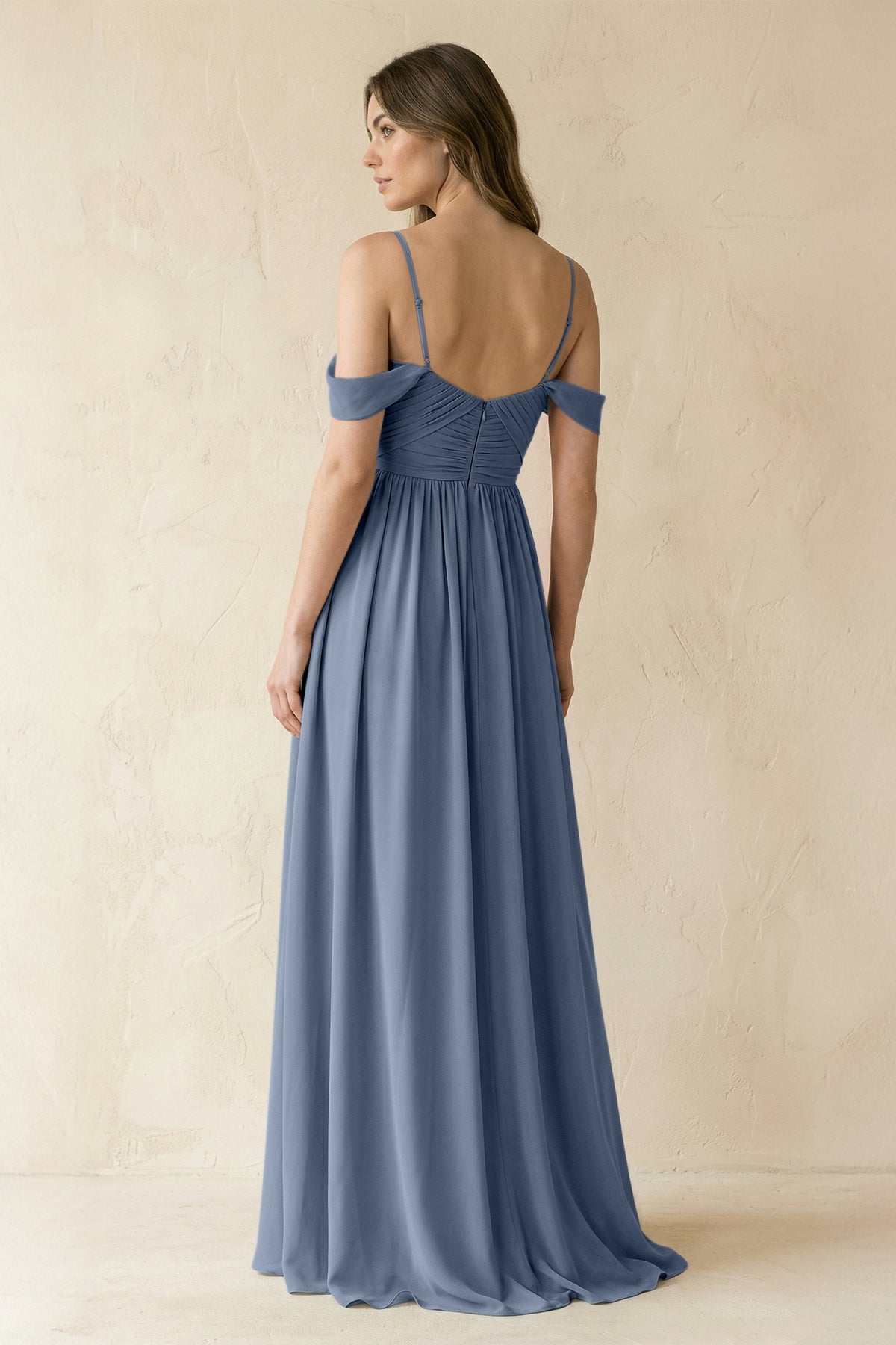 A-Line Off-the-Shoulder Pleated Chiffon Bridesmaid Dress in Neptune