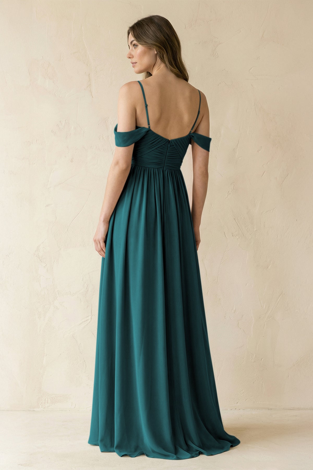 A-Line Off-the-Shoulder Pleated Chiffon Bridesmaid Dress in Pine