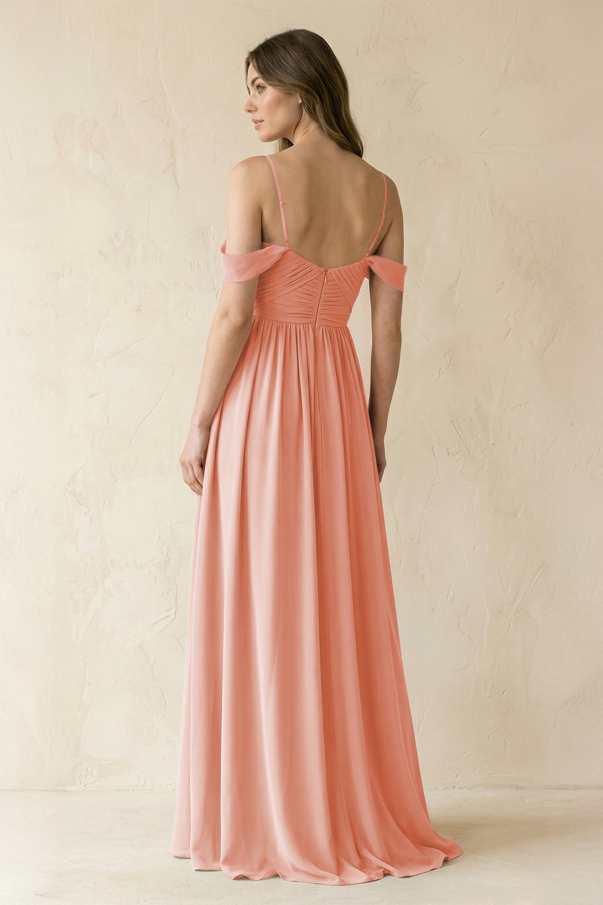 A-Line Off-the-Shoulder Pleated Chiffon Bridesmaid Dress in Rose Petal