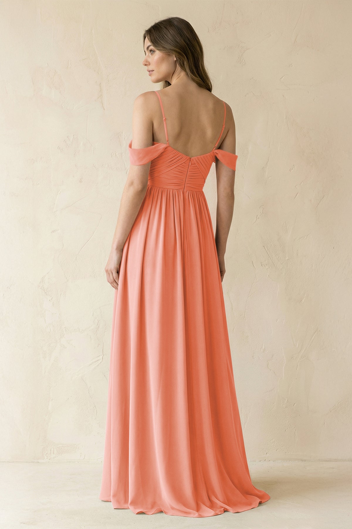 A-Line Off-the-Shoulder Pleated Chiffon Bridesmaid Dress in Rosette