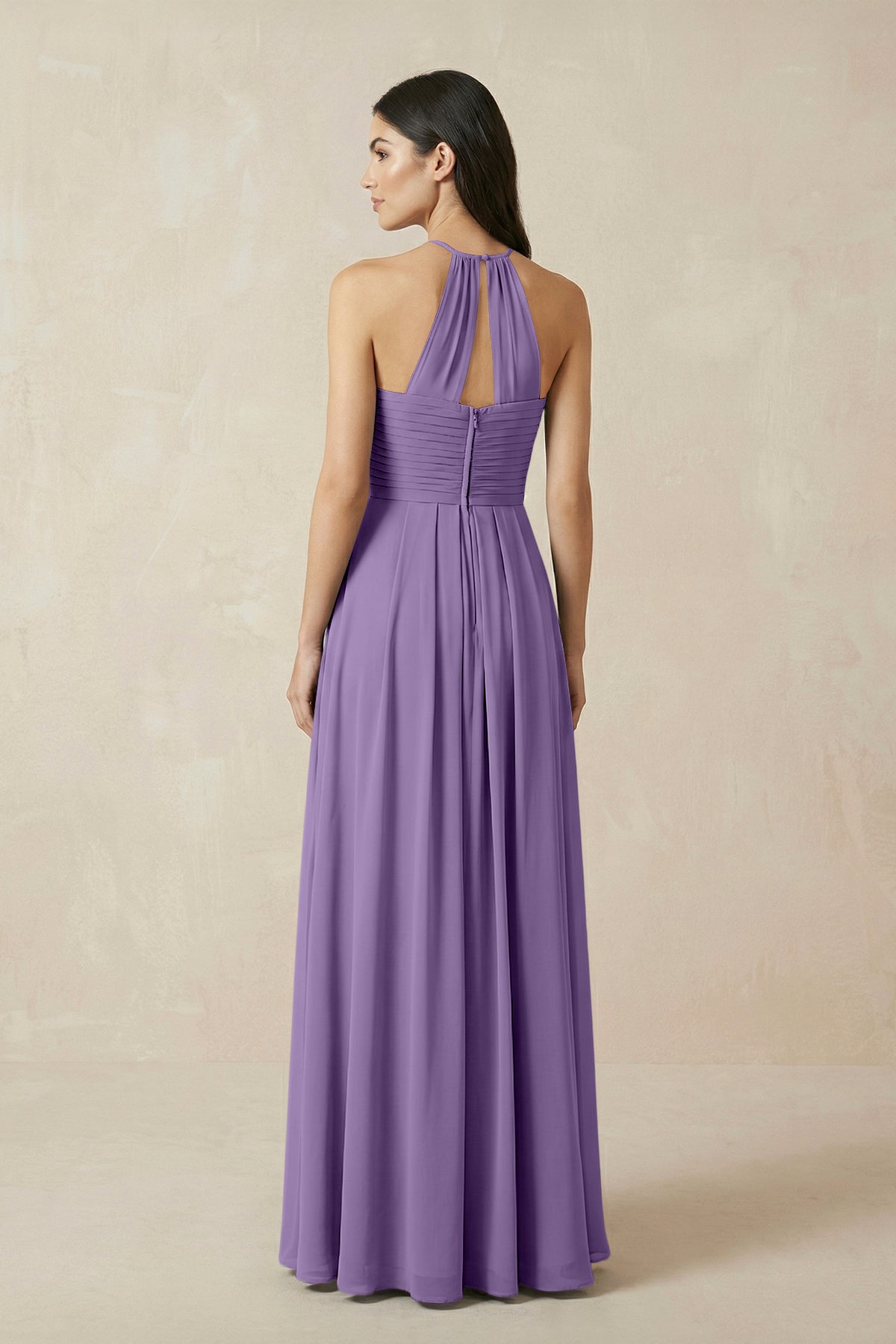 A-Line Halter Neck Pleated Chiffon Bridesmaid Dress in Tahiti