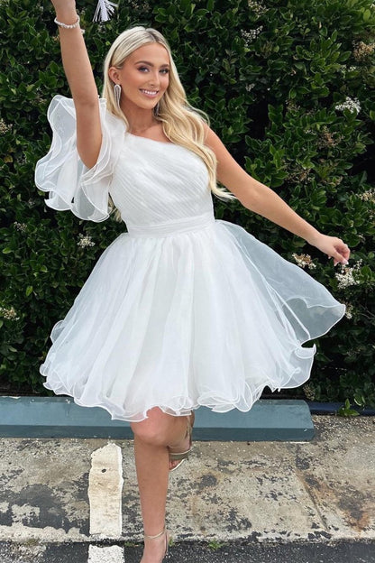 A-line One Shoulder Organza Homecoming Dress
