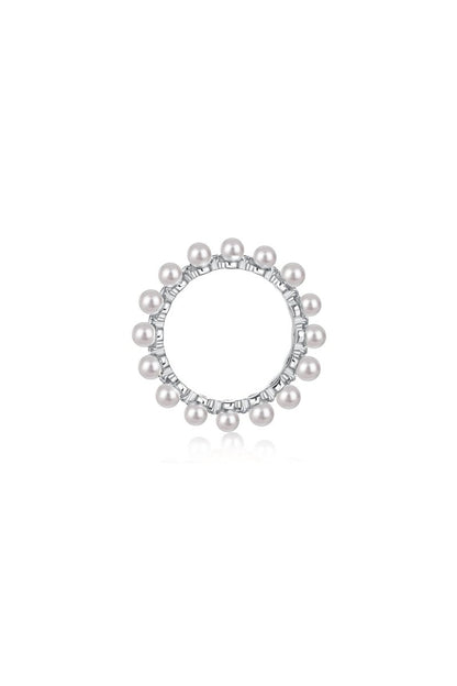 925 Sterling Silver Full Pearl 5A Cubic Zirconia Crown Shaped Ring