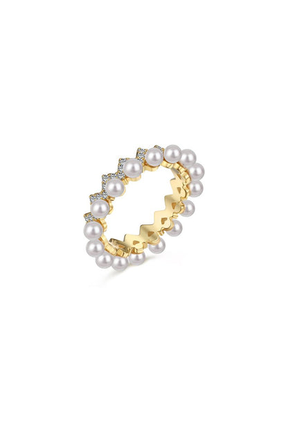 925 Sterling Silver Full Pearl 5A Cubic Zirconia Crown Shaped Ring