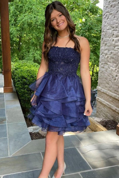 A-line Lace Appliques Organza Short Homecoming Dress
