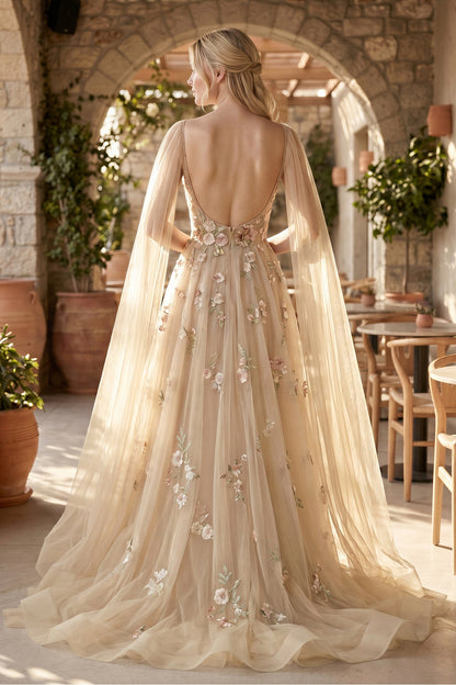 A-line 3D Flower Colorful V Neck Tulle Forest Wedding Dresses