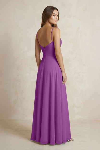 A-Line Cami Strap Chiffon Bridesmaid Dress With Slit in Amethyst