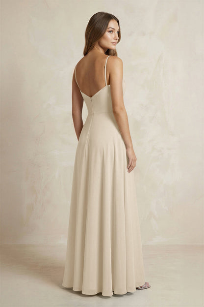 A-Line Cami Strap Chiffon Bridesmaid Dress With Slit in Champagne