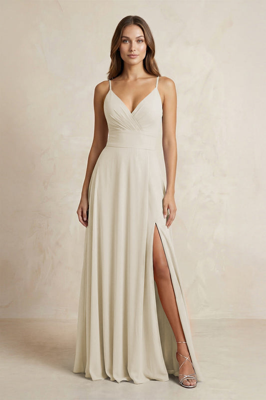 A-Line Cami Strap Chiffon Bridesmaid Dress With Slit in Dove Gray