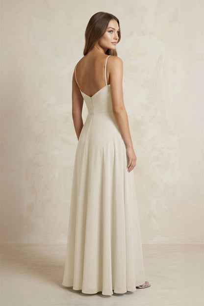 A-Line Cami Strap Chiffon Bridesmaid Dress With Slit in Dove Gray