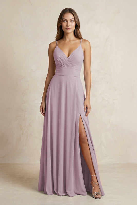 A-Line Cami Strap Chiffon Bridesmaid Dress With Slit in Dusk