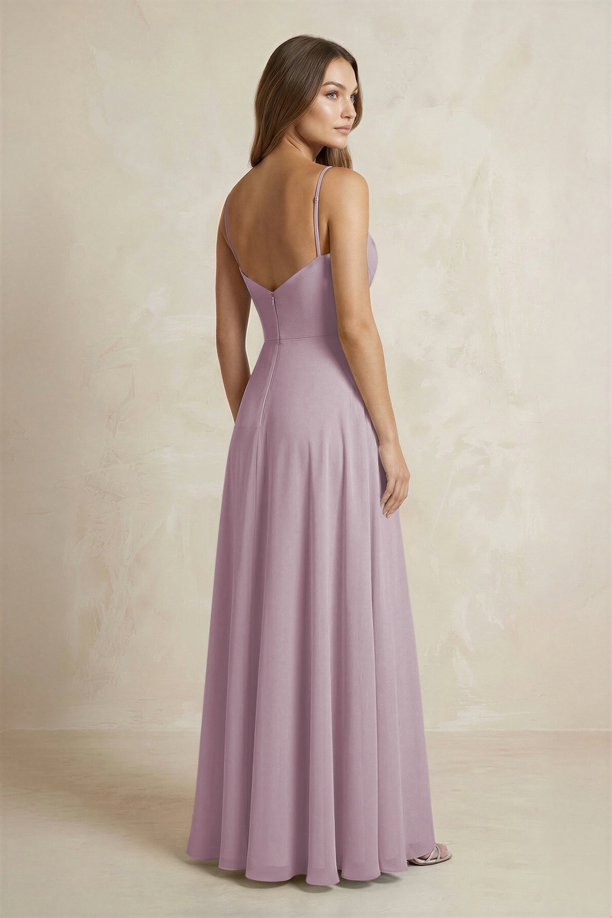 A-Line Cami Strap Chiffon Bridesmaid Dress With Slit in Dusk