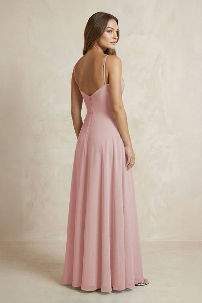 A-Line Cami Strap Chiffon Bridesmaid Dress With Slit in Dusty Rose
