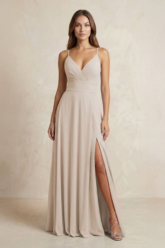 A-Line Cami Strap Chiffon Bridesmaid Dress With Slit in Frost