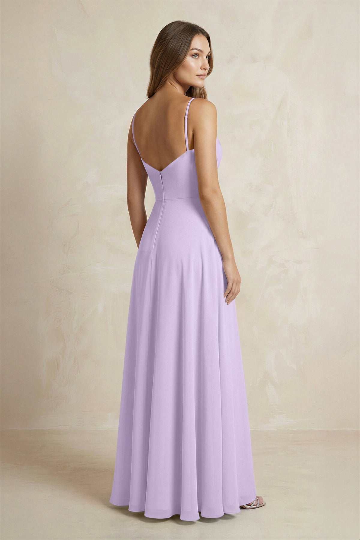 A-Line Cami Strap Chiffon Bridesmaid Dress With Slit in Lavender