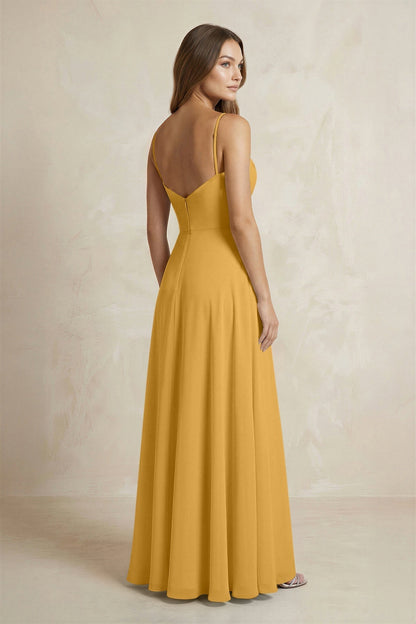 A-Line Cami Strap Chiffon Bridesmaid Dress With Slit in Marigold