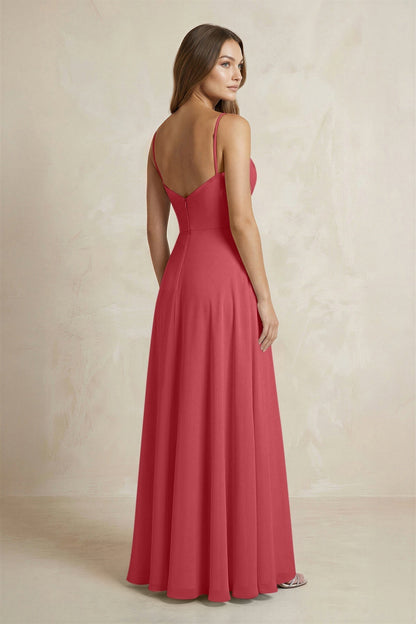 A-Line Cami Strap Chiffon Bridesmaid Dress With Slit in Merlot