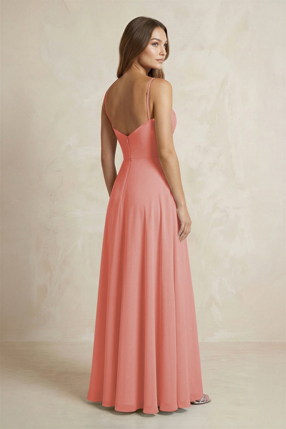 A-Line Cami Strap Chiffon Bridesmaid Dress With Slit in Mulberry