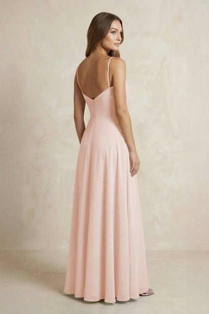 A-Line Cami Strap Chiffon Bridesmaid Dress With Slit in Pale Blush