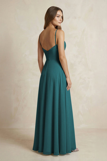 A-Line Cami Strap Chiffon Bridesmaid Dress With Slit in Pine