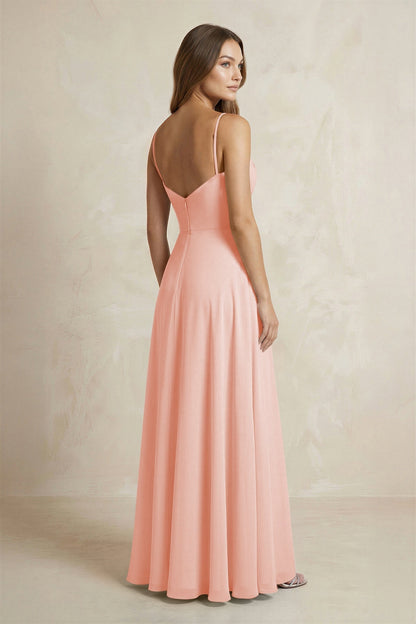 A-Line Cami Strap Chiffon Bridesmaid Dress With Slit in Rose Petal