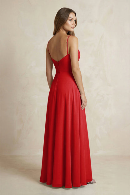 A-Line Cami Strap Chiffon Bridesmaid Dress With Slit in Ruby Red