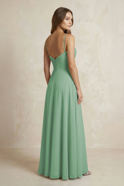 A-Line Cami Strap Chiffon Bridesmaid Dress With Slit in Sea Glass