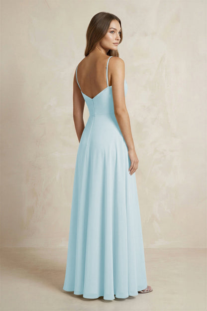 A-Line Cami Strap Chiffon Bridesmaid Dress With Slit in Sky Blue